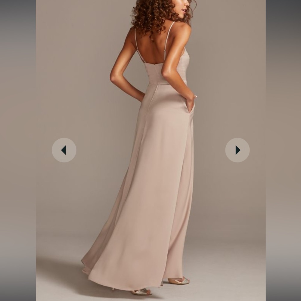David's Bridal "Quartz" Pink Bridesmaid Dress with Side Slit & Spaghetti Straps - Picture 6 of 6